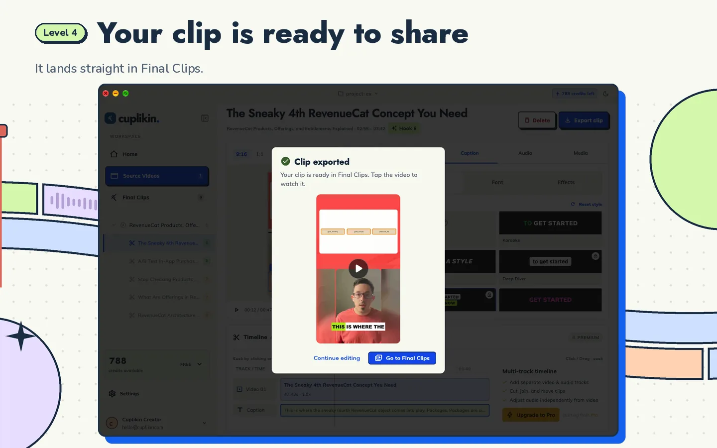 Cuplikin final clip details with a preview and media information.