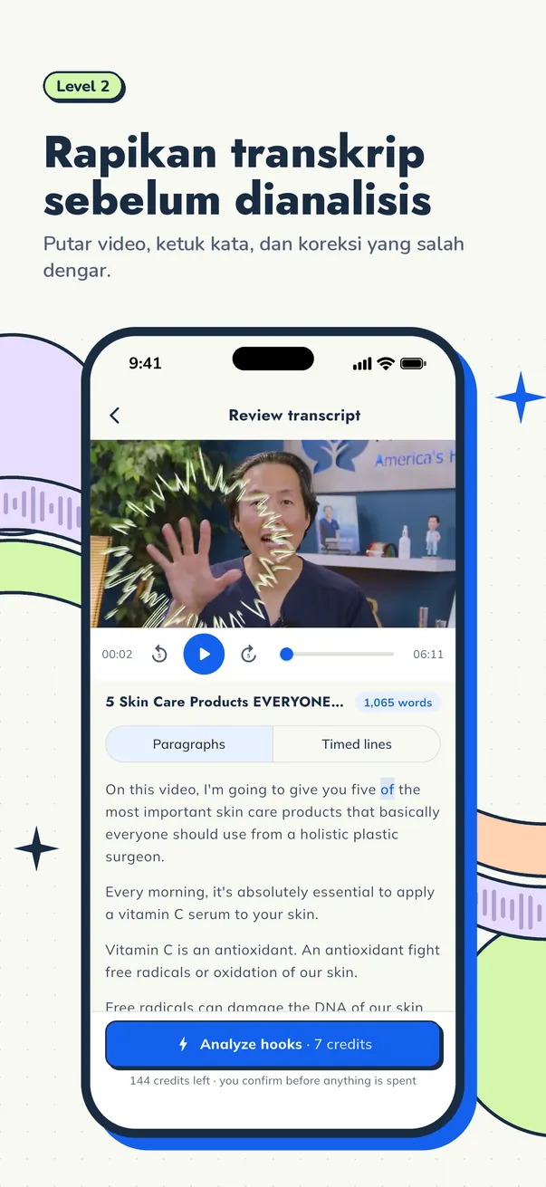 Meninjau transkrip bertimestamp di iPhone dengan Cuplikin