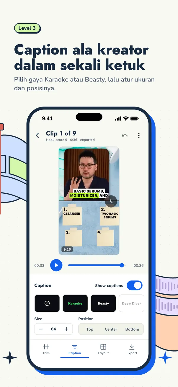 Gaya caption Cuplikin di iPhone, termasuk Karaoke dan Beasty