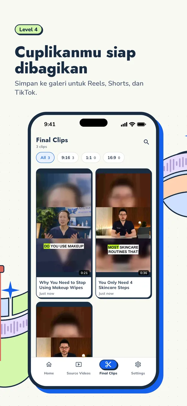Galeri Final Clips Cuplikin di iPhone dengan opsi simpan ke Photos